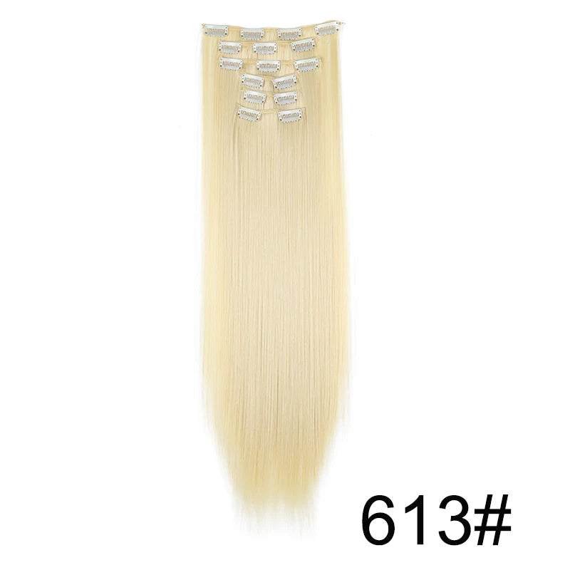 WIGSIN Synthetic 6pcs/set 24Inch Long Straight Hair Extensions Clip-in Heat Resistant Black Blonde Hairpiece for Women