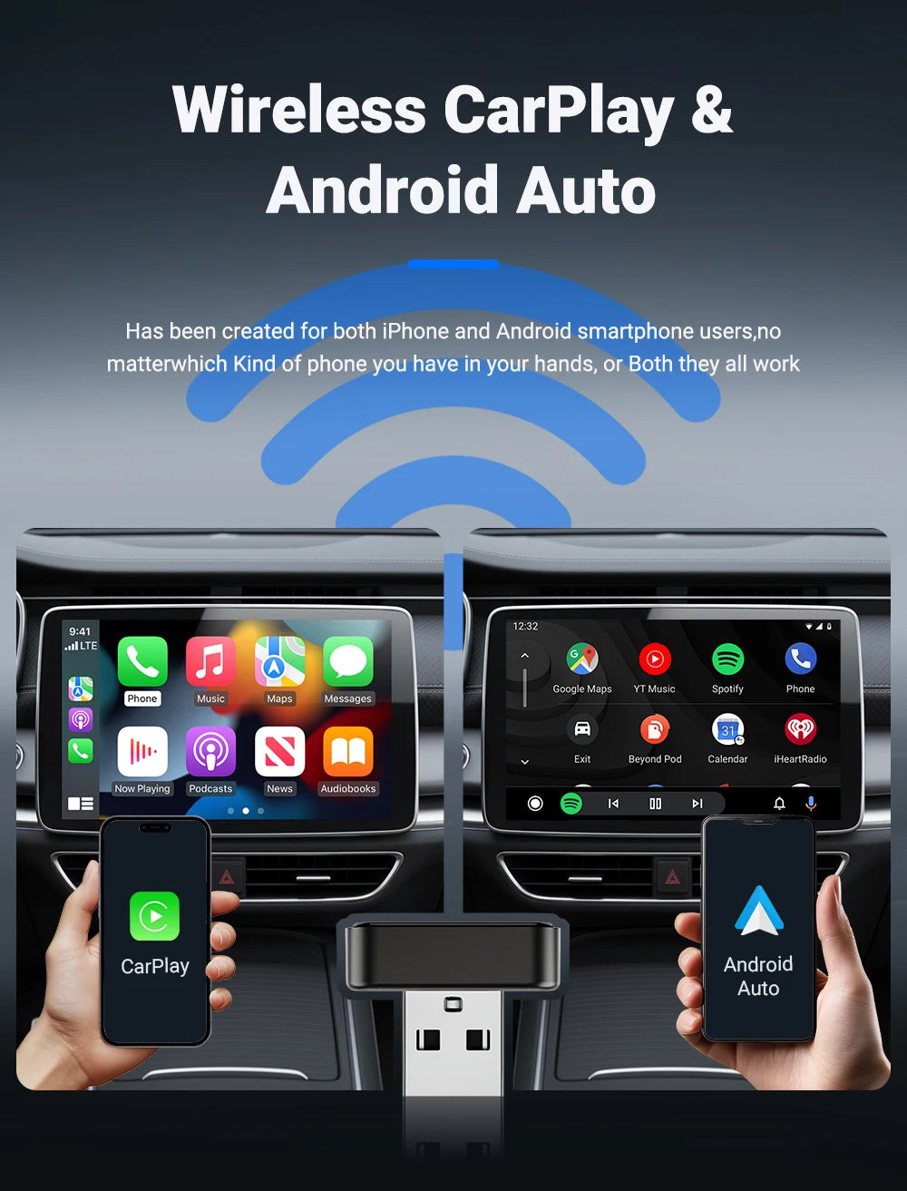 2026 NEW Upgraded Wired To Wireless Carplay Android Auto 2In1 Adapter Car Gadget Smart Box Plug and Play 5Ghz Wifi Fast Connect