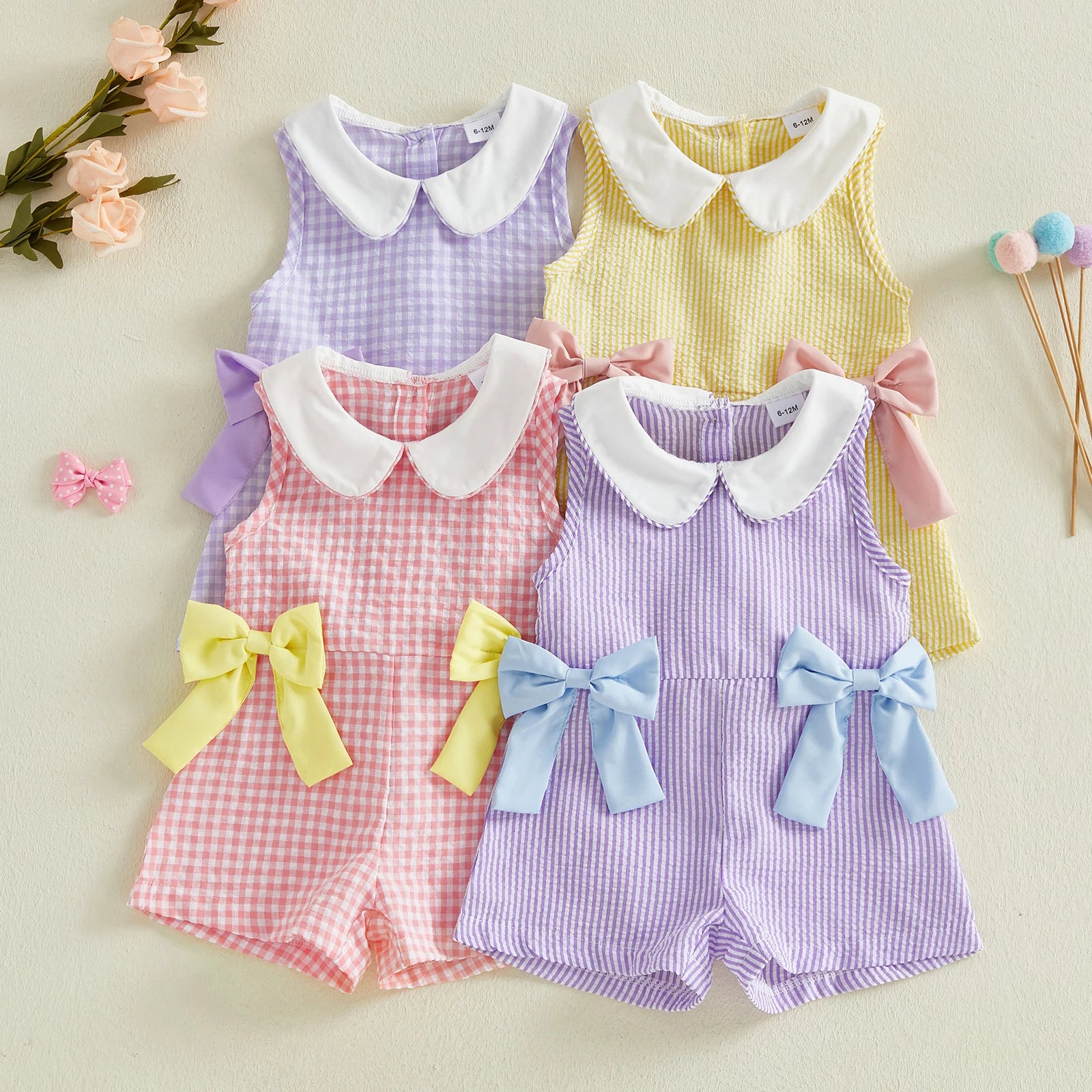 Citgeett Summer Kids Toddler Baby Girls Jumpsuit Shorts Casual Bows Striped Doll Collar Sleeveless Overalls Clothes