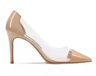 Sexy Woman White Black Red Sliver Nude Patent Leather PVC Patchwork Pumps Female Pointed Toe Shallow Slip On Dress Party Shoes