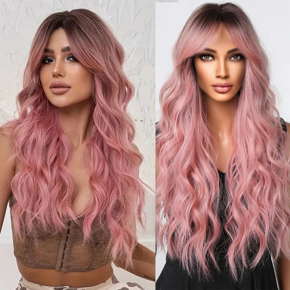 Party Wigs for Girls Fluffy Curly Hair with Bangs Orange Synthetic Wig for Women Cosplay Wigs Natural Daily Heat Resistant Fiber