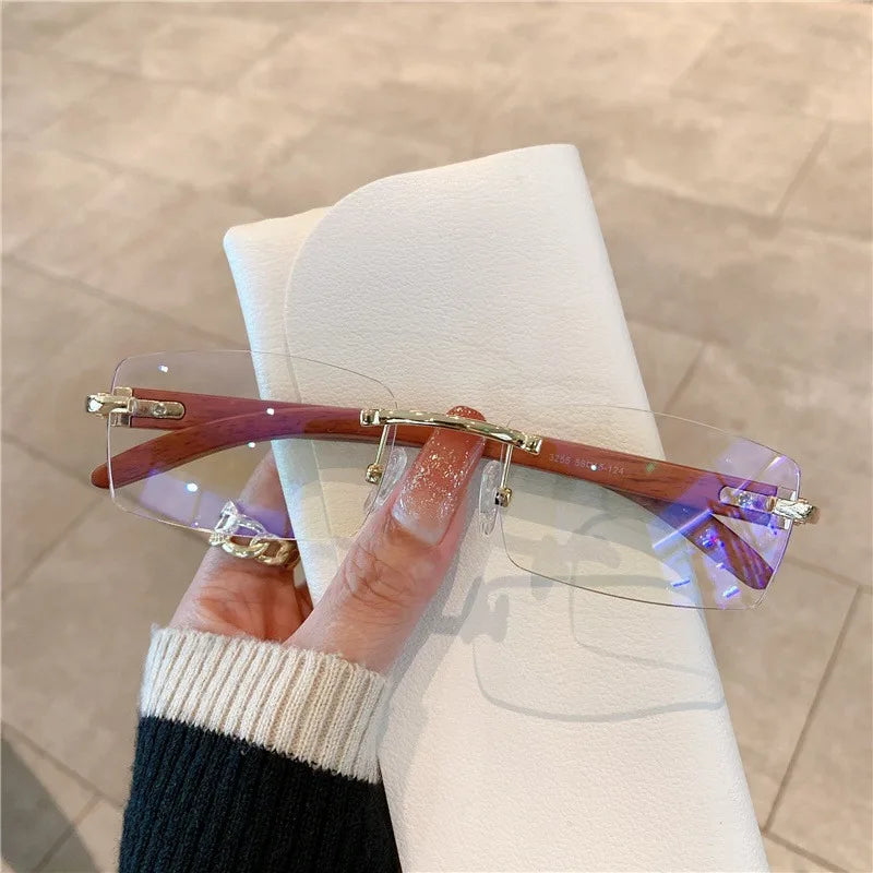 Fashion Sunglasses European and American Men's and Women's Frameless Imitation Wood Grain Leg Sunglasses