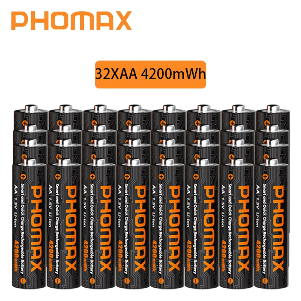 PHOMAX New Fast Charger&Rechargeable Battery,1.5V AA 4200mWh & AAA 1110mWh Lithium Battery  For  Remote Control Mouse SmartDoor