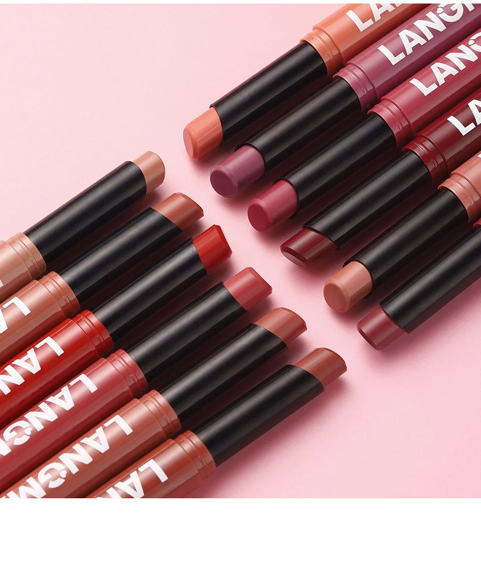 2Pcs/set Matte Soft Mist Slanted Mouth Lipstick + Lip Liner Set Combo Light Matte and Non-Drying Waterproof Non-Stick Lip Set