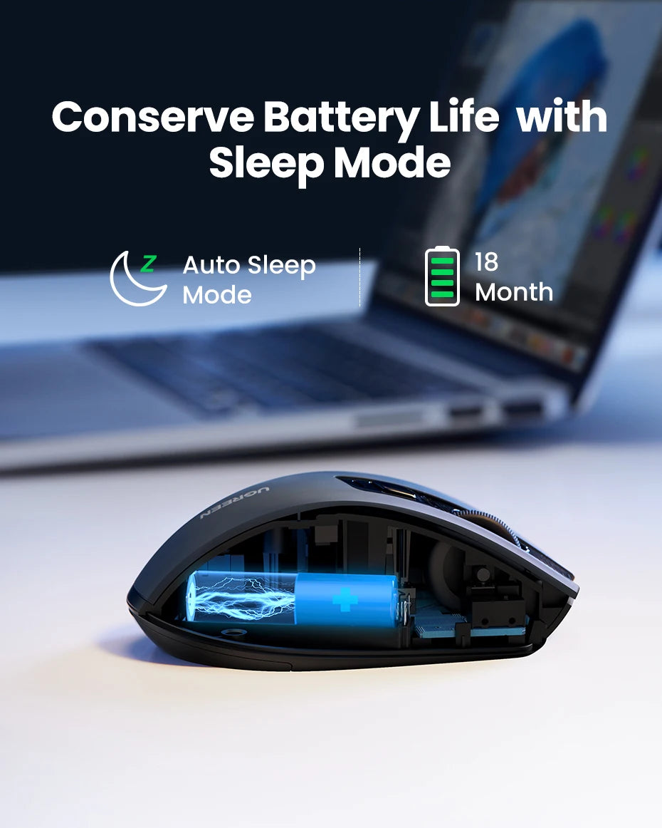 UGREEN Ergonomic Mouse, 6-Button Wireless 2.4G Bluetooth Dual Mode, 5-Level 4000 DPI Adjustable , Silent Click for PC Laptop