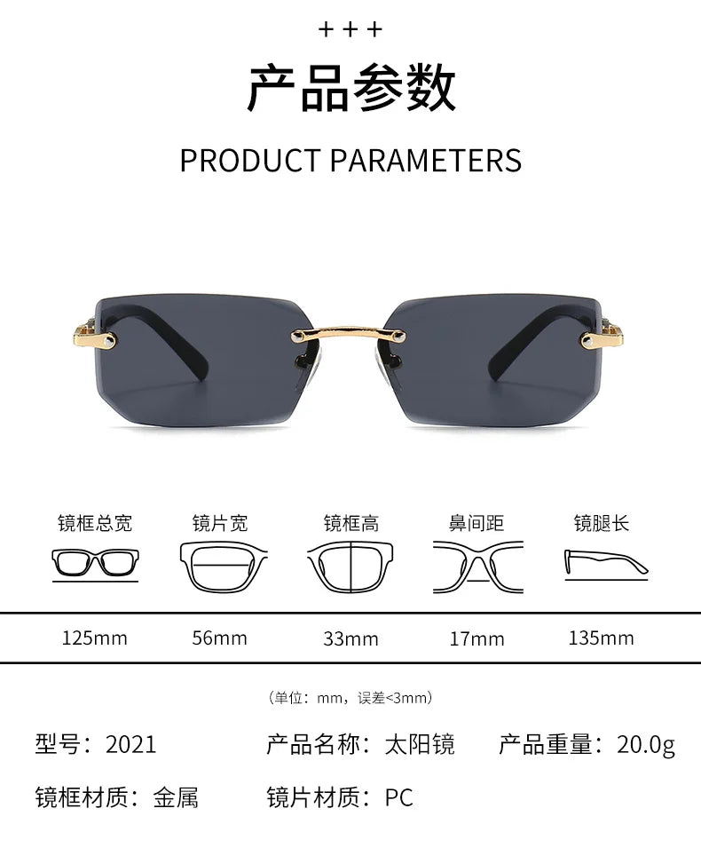 Clearance_Rimless Sunglasses Rectangle Fashion Popular Women Men Shades Small Square Sun Glasses For Female male Summer Travelin