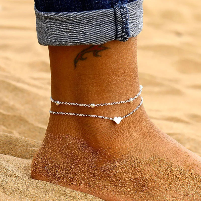 Modyle New Fashion Simple Heart Female Anklets Foot Jewelry Leg New Anklets On Foot Ankle Bracelets For Women Leg Chain Gifts