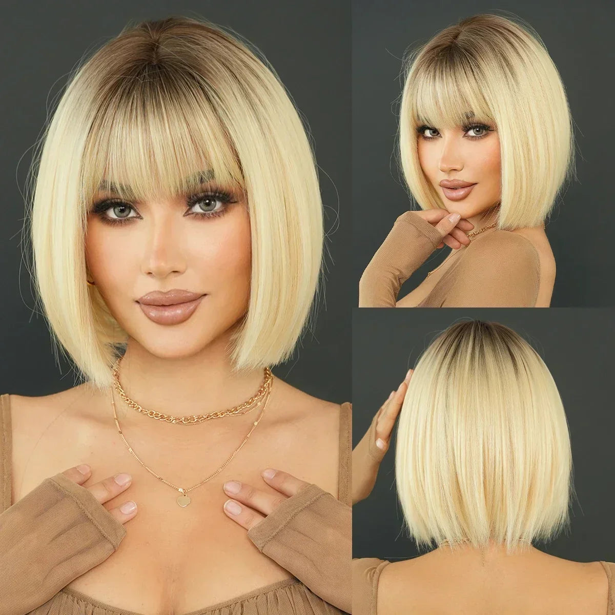 NAMM Synthetic Shoulder Length Middle Part Green Ombre Black Wigs Wigs for Women Daily Party High Density Green Root Wigs