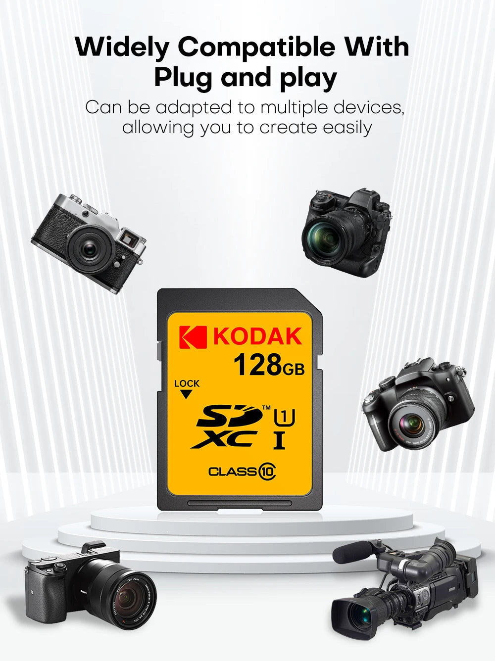 KODAK SD Card 32GB 64GB 128GB Class 10 U1 V30 High Speed Memory Card SDXC for DSLR Camera 4K Video