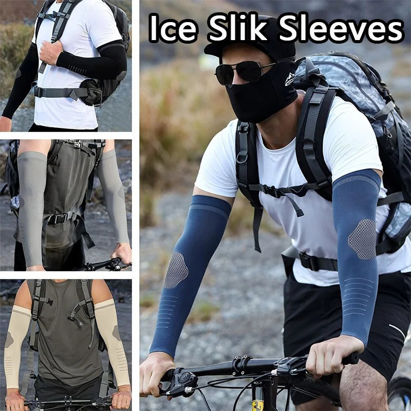 Ice Silk Sleeves Sun Protection Anti-UV Quick Dry Cycling Sleeves Breathable Cooling Sweat-absorb Elastic Hiking Sleeves