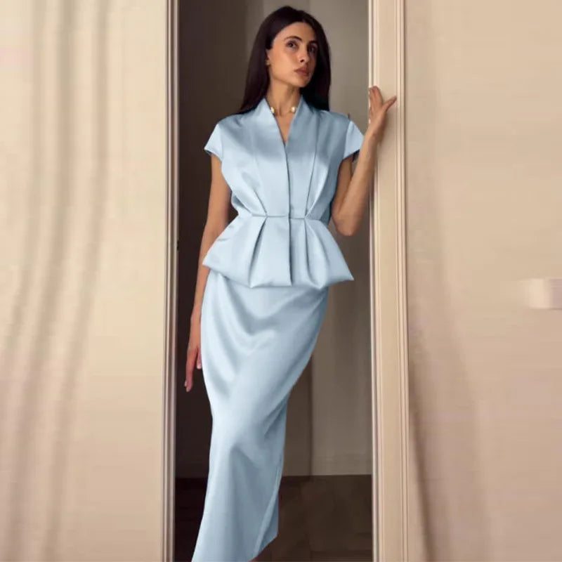 Urban Solid Blazer Skirt Women Set Elegant Pleated Sleeveless V-neck Top Split Hip Package Skirts 2026 Summer Lady Outfit New