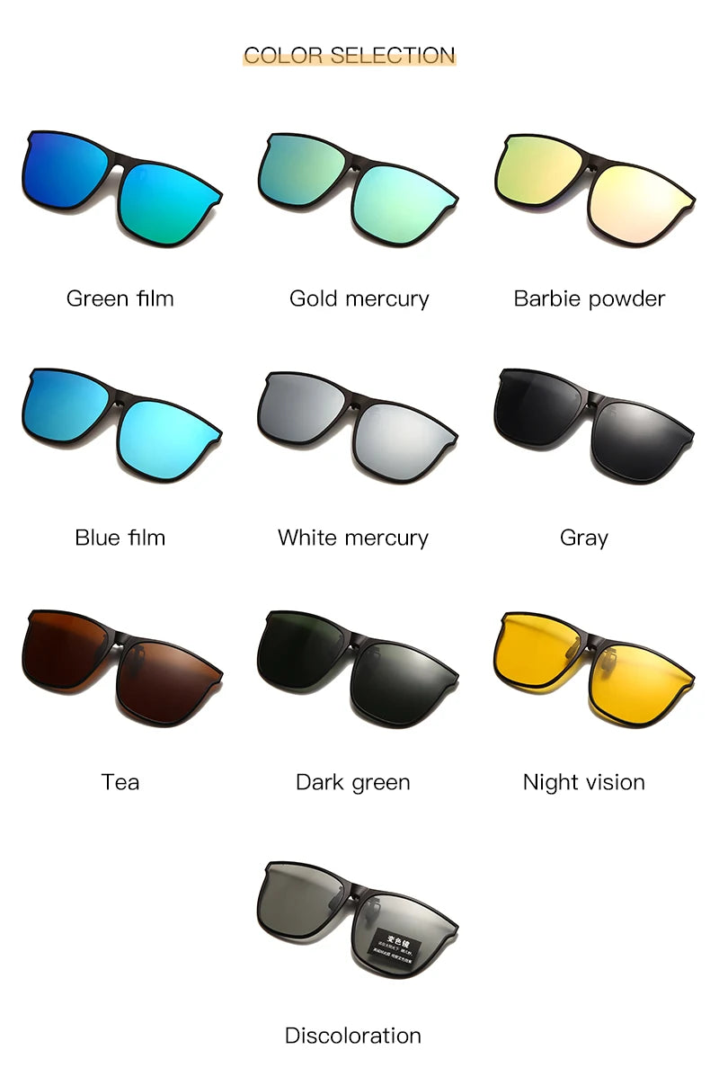 Clip On Sunglasses Men Photochromic Car Driver Goggles Night Vision Glasses Anti Glare Vintage Square Glasses