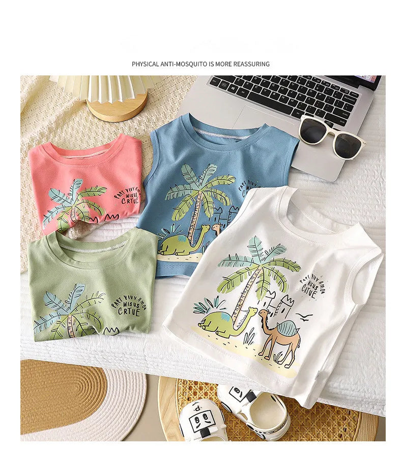 Kids Cartoon Tank Sleeveless Top Children Breathable Cotton T-shirt Vest Summer New Fashion Clothing