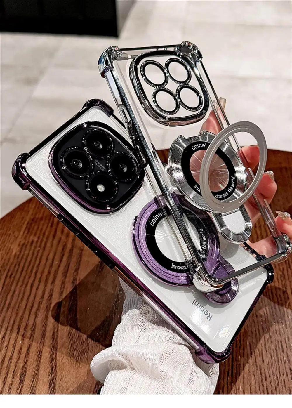 For Redmi Note 15 Pro and Note 15 Pro Plus Case Magnetic Holder Plating Airbag Transparent Camera Protection Shockproof Cover