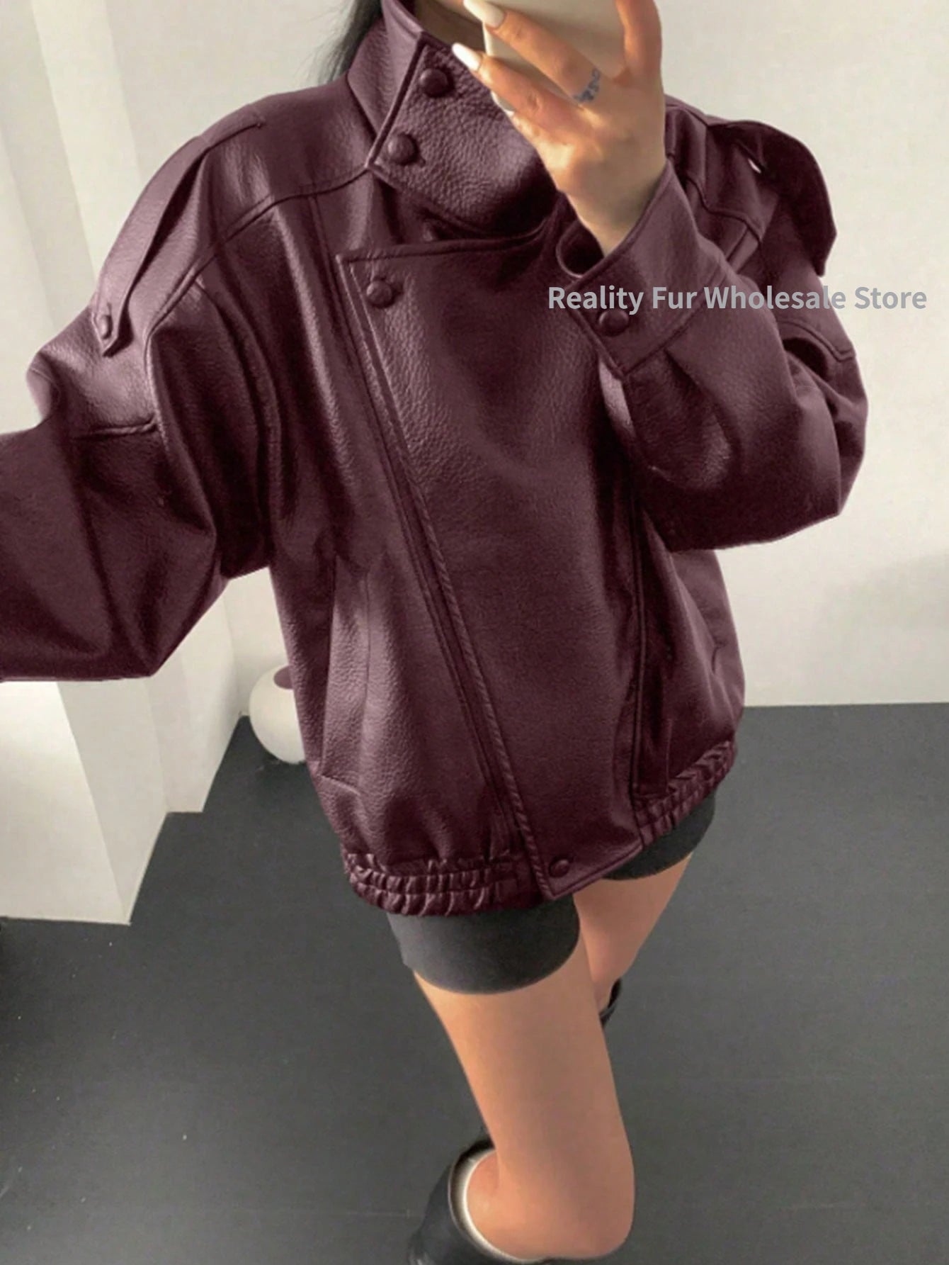 Fake leather Coat Women Y2k Faux Leather Jacket New Casual PU Jacket Motorcycle Style Leather Jacket Pebble Fall Personality