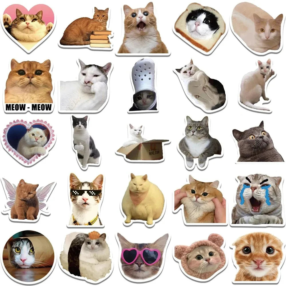 10/30/50pcs Funny Cute Cat MEME Animals Stickers Kawaii Aesthetic Decals Laptop Phone Notebook Decoration Scrapbooking Sticker