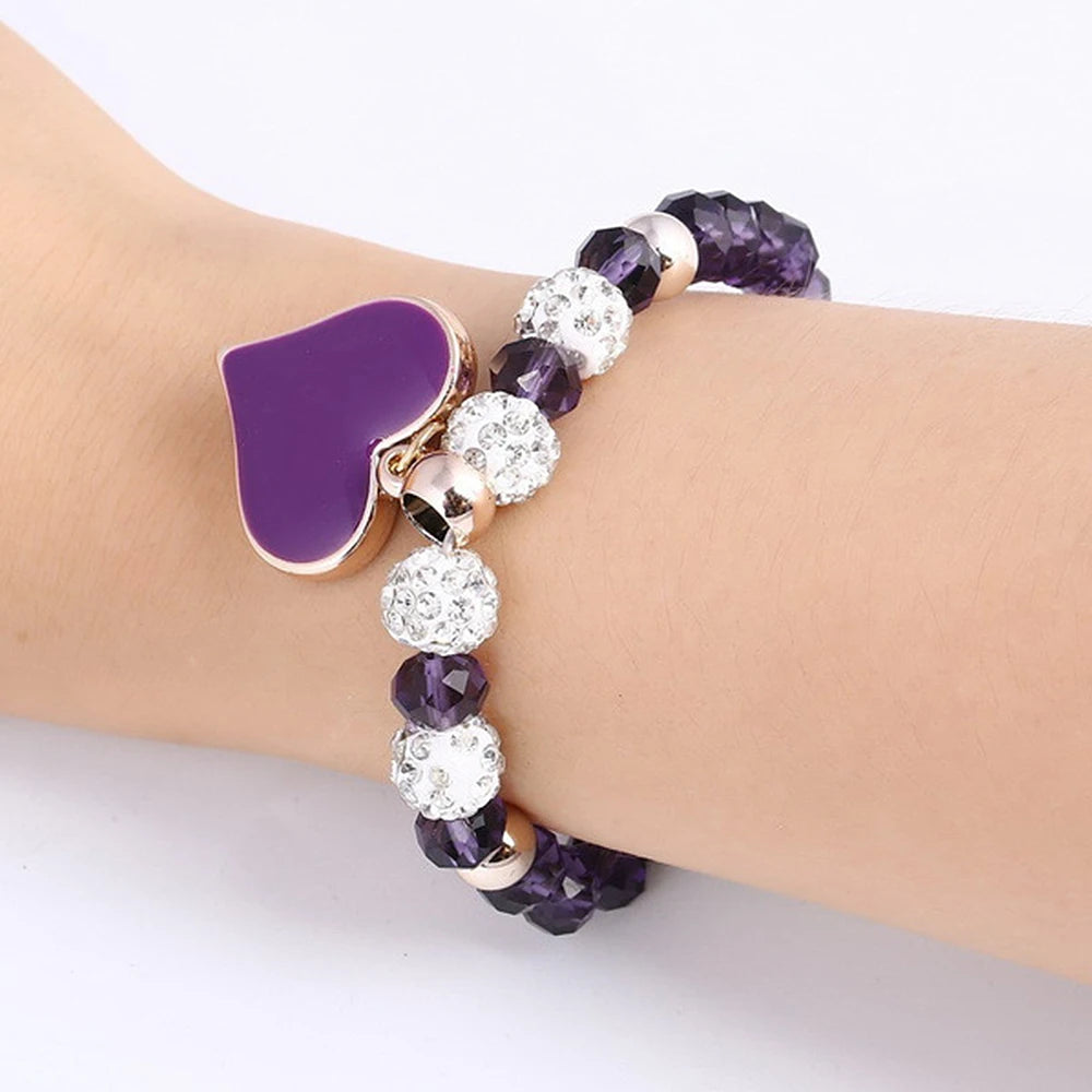6 Styles Vintage Love Heart Charms Bracelet Delicate Strech Crystal Beading Bracelet Jewelry For Women Girls Valentines Day Gift
