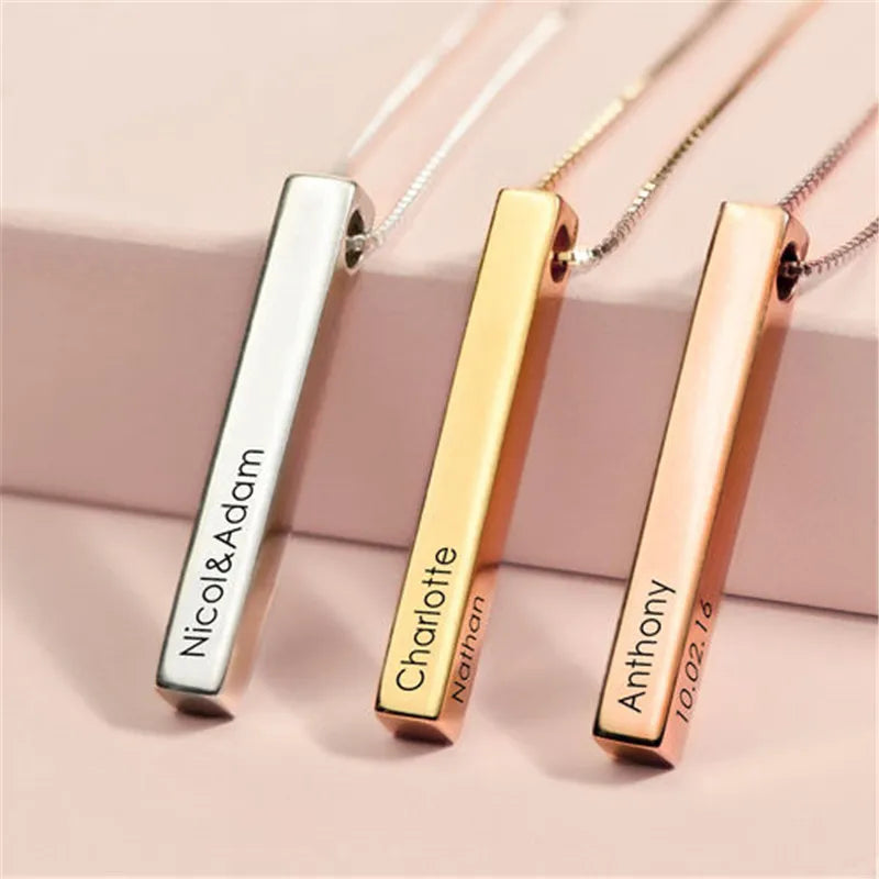 Custom Stainless Steel Personalized Engraved Bar Necklace For Women Gift  Name Pendant Jewelry Set