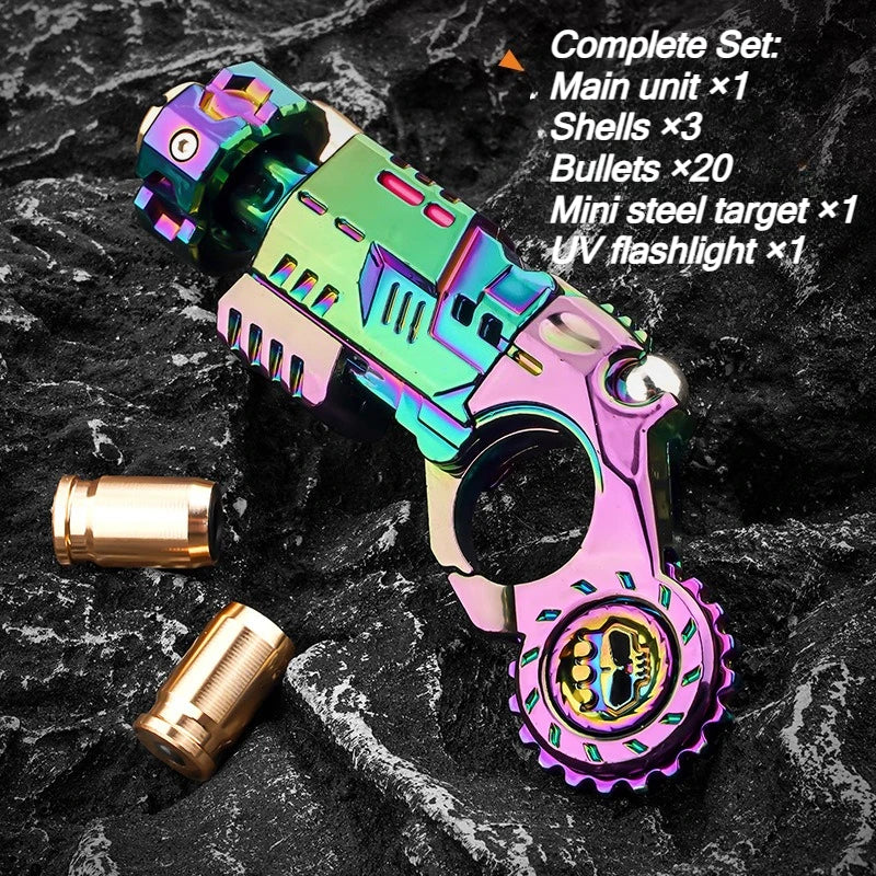 Alloy Launcher Shell-Ejecting Toy Gun Set Portable Stress Relief Sensory Fidget Toy Finger Spinning Top Desk Gadget Boys Gift