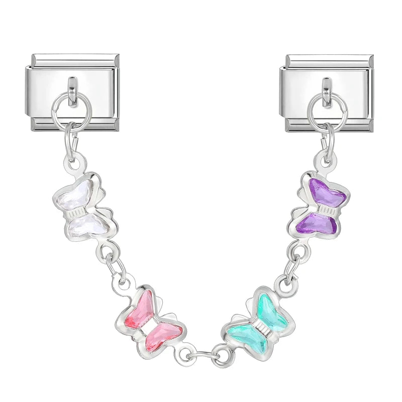 Star Butterfly Heart Zircon Round Pearls Tassel Chain Italian Charm Links Fit 9mm Bracelet Stainless Steel Women DIY Making Gift