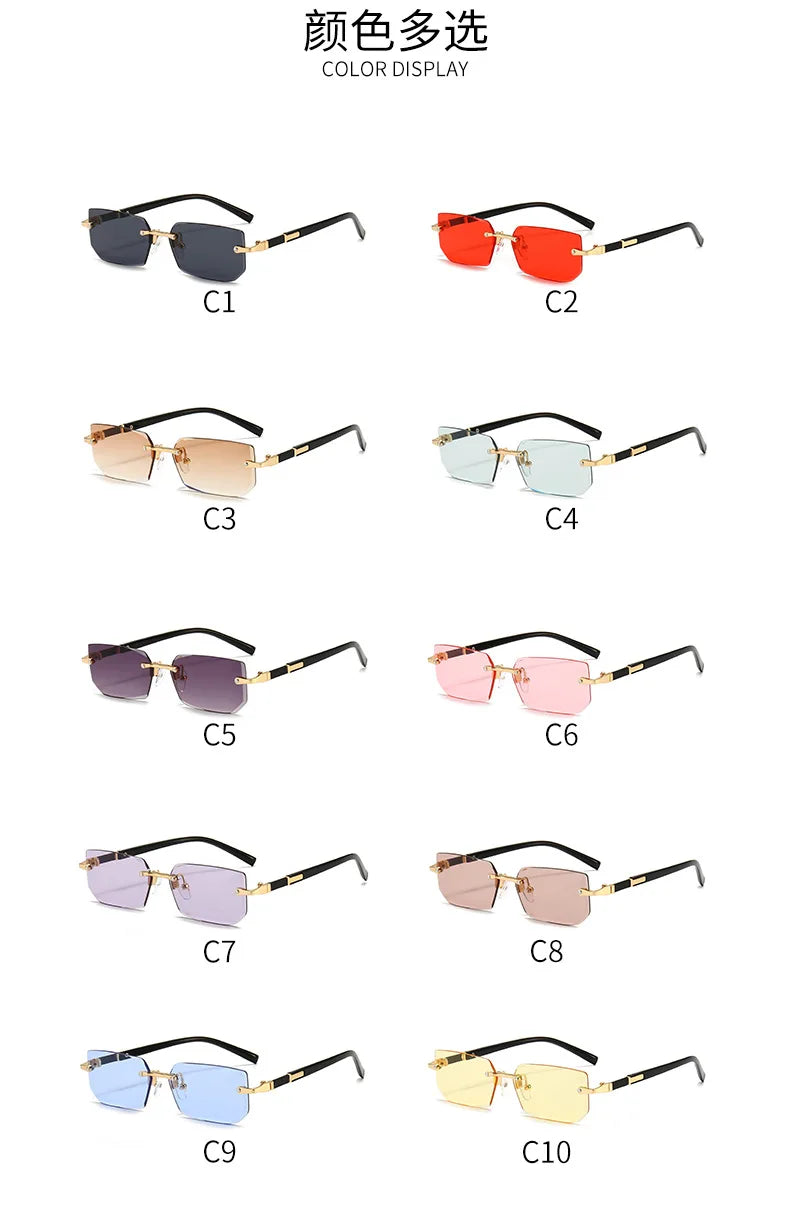 Clearance_Rimless Sunglasses Rectangle Fashion Popular Women Men Shades Small Square Sun Glasses For Female male Summer Travelin