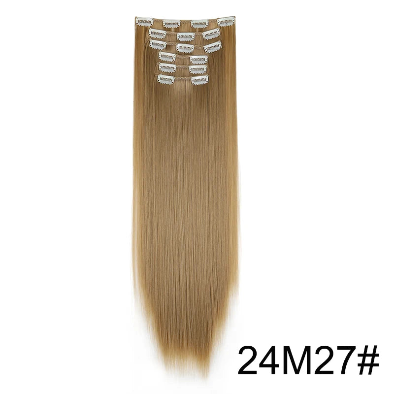 WIGSIN Synthetic 6pcs/set 24Inch Long Straight Hair Extensions Clip-in Heat Resistant Black Blonde Hairpiece for Women