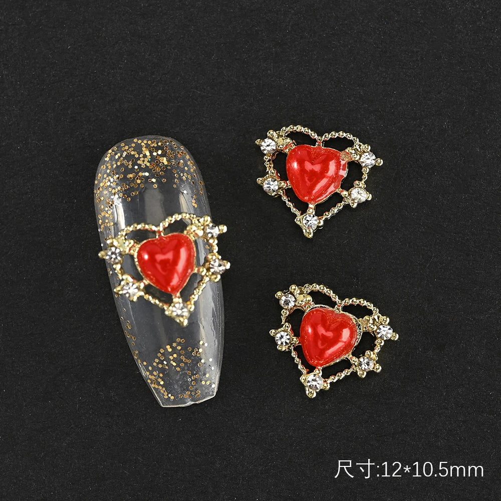 5/10pc Luxury Crystal Pink Heart Nail Art Charm 3D Love Shape Nail Rhinestones Diamond Shine Valentine's Day Manicure Decoration