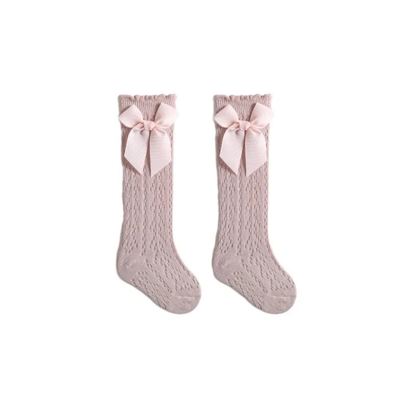 0-3years Infant Baby Girls Long Stockings Princess Solid Color Cute Bowknot Socks Spring Summer Thin Mesh Over-The-Knee Socks