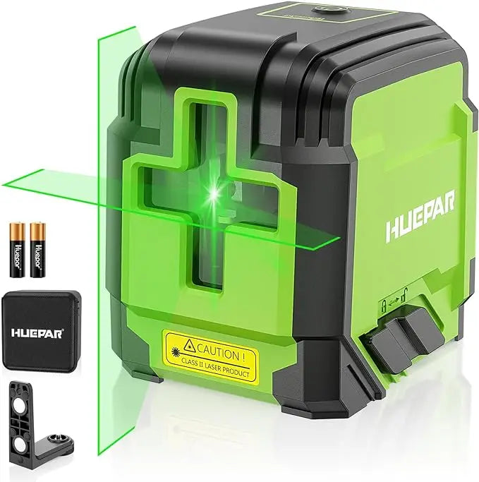 Huepar 2 Lines Laser Level with Tripod 98Ft Self-Leveling Horizontal & Vertical Green Cross Line Laser with Carrying Bag