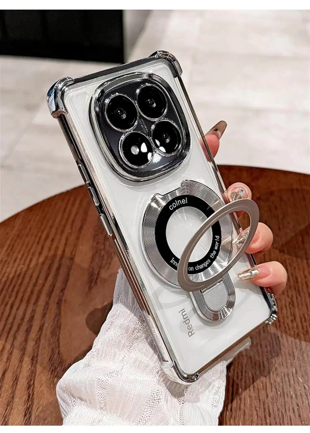 For Redmi Note 15 Pro and Note 15 Pro Plus Case Magnetic Holder Plating Airbag Transparent Camera Protection Shockproof Cover