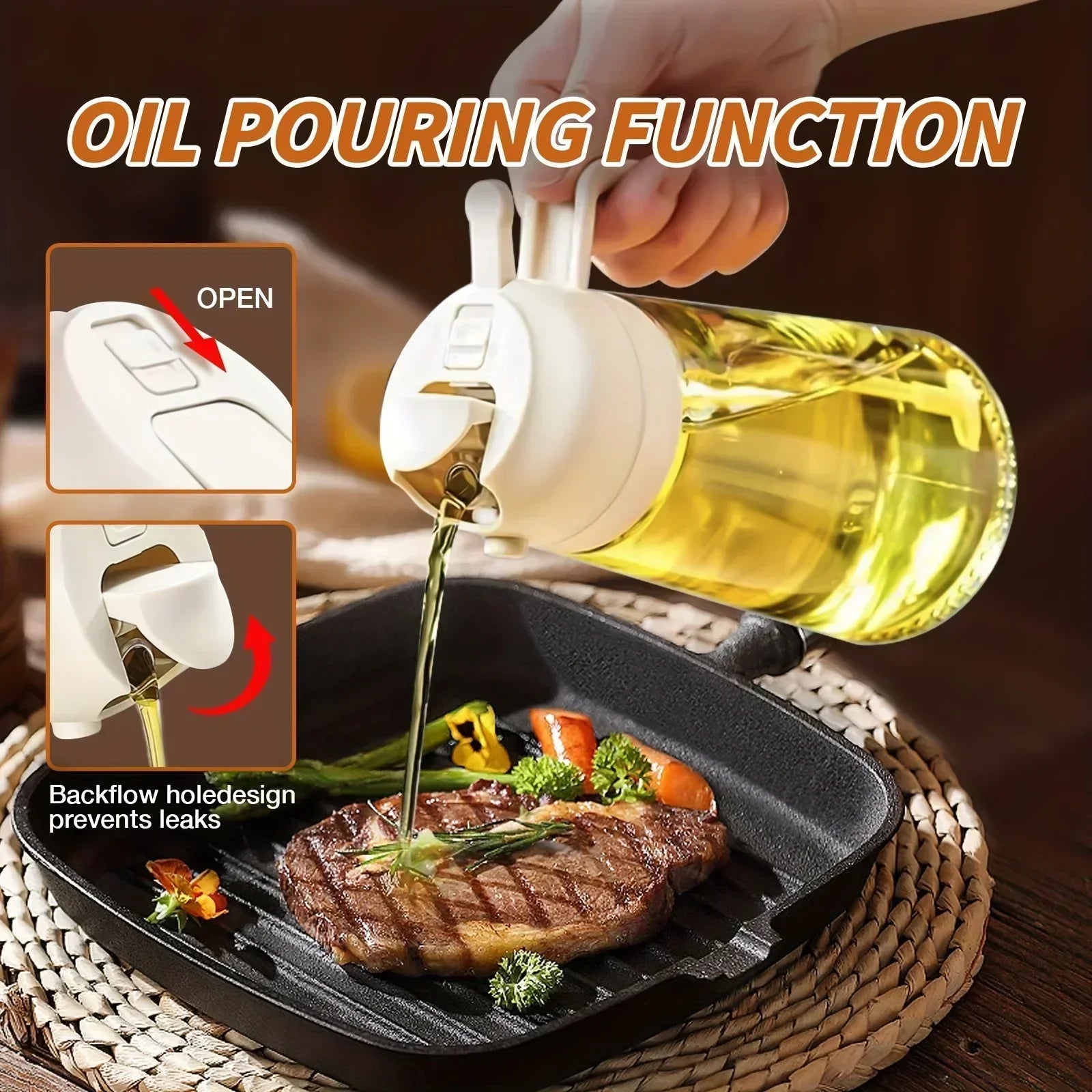 200/300/500ML Oil Air Pressure Double Nozzle Oil Spray Bottle Sprayer Kitchenware Oil Bottle Roasting Bottle Fitness Barbecue