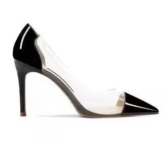 Sexy Woman White Black Red Sliver Nude Patent Leather PVC Patchwork Pumps Female Pointed Toe Shallow Slip On Dress Party Shoes