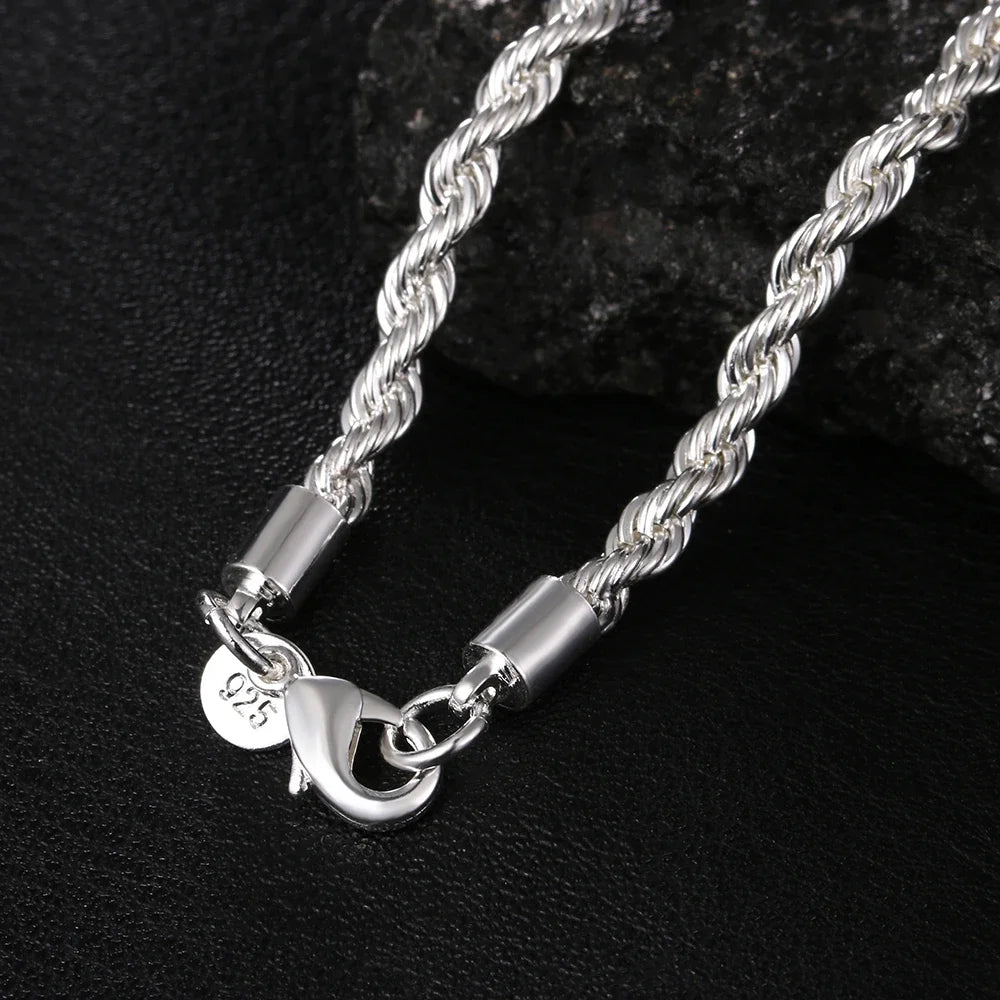 Hot Charms Fine 4MM Rope Chain 925 Sterling Silver Necklaces for Woman Men Classic Fashion Jewelry Wedding Party Holiday Gifts