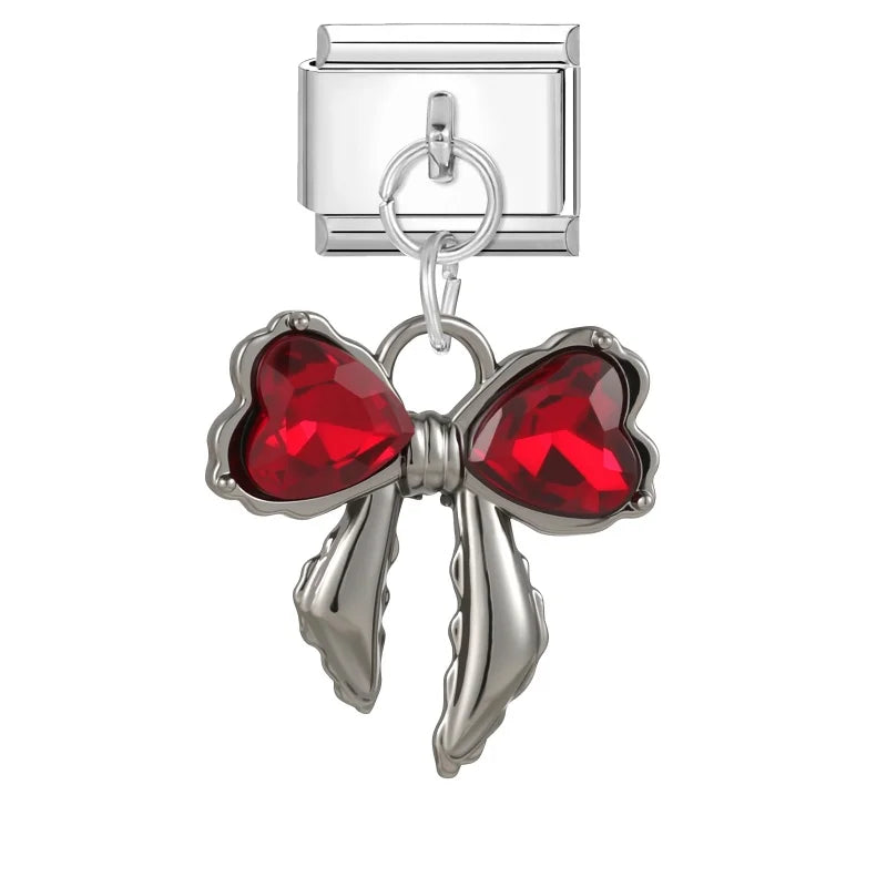 Red Sweet Cute Hollow Bow Knot Leaf Butterfly Rose Italian Charm Links Fit 9mm Stainless Steel Bracelet Jewelry DIY Making Gifts