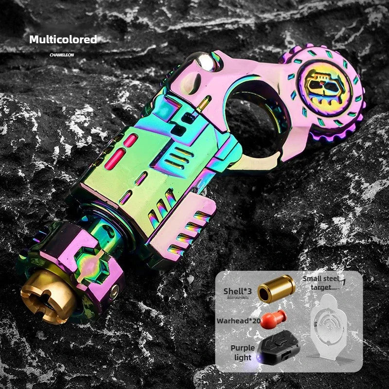 Alloy Launcher Shell-Ejecting Toy Gun Set Portable Stress Relief Sensory Fidget Toy Finger Spinning Top Desk Gadget Boys Gift