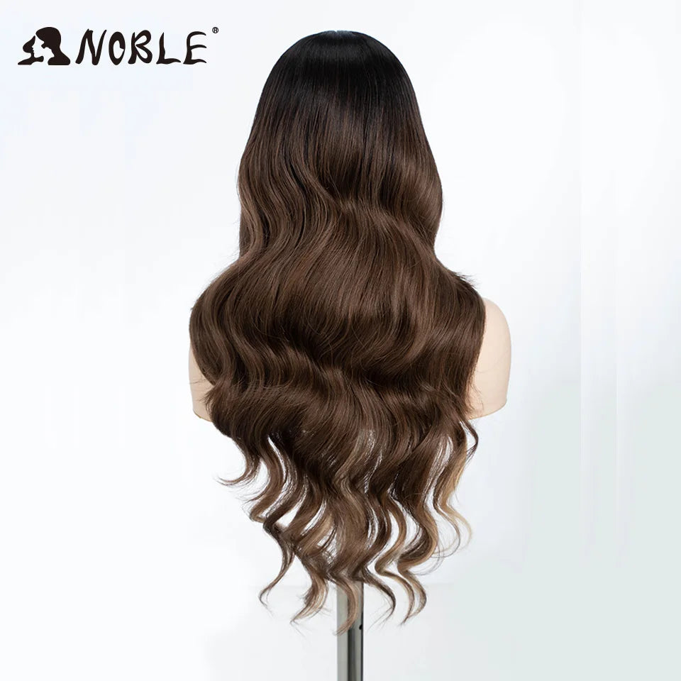 Noble Synthetic Lace Front Wig  28 Inch Highlight Honey Brown Body Wave Wig Cosplay Wigs For Women Lace Wig Lace Wig Synthetic