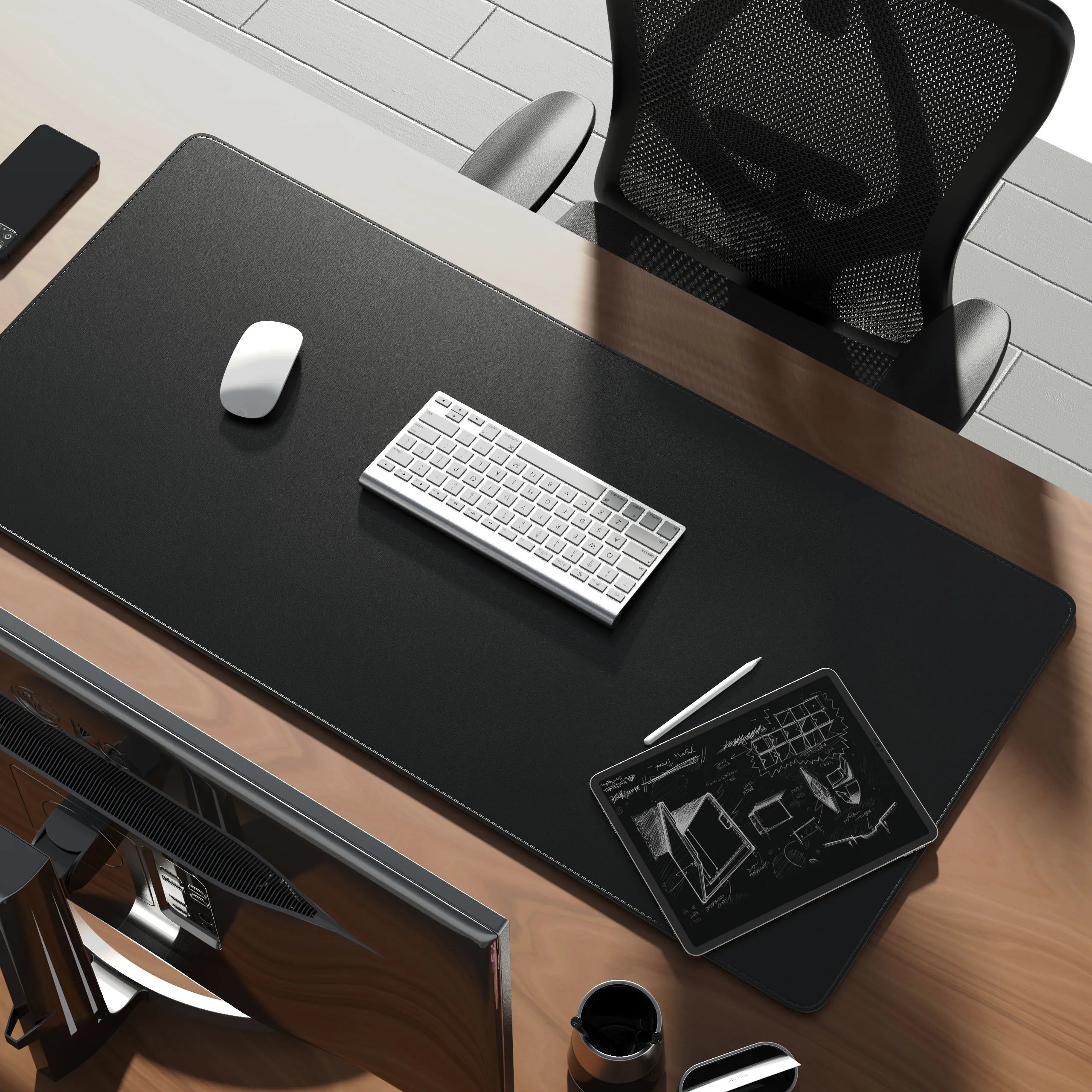 Dual Sided Desk Mat,Leather Desk Pad,Black Cork Desk Mat Protector,Large Mouse Pad,Desk Writing Pad for Office and Home