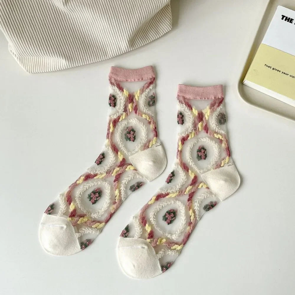 Fashion Socks For Women Summer Breathable Trendy Casual Socks Cute Fashion Korean Style Transparent Lace Sweet Socks
