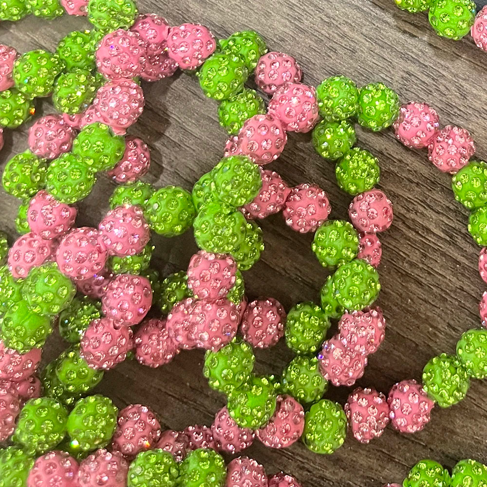 Alpha Pink Green Beads Inlaid Pearl Ivy Pendant Bracelet
