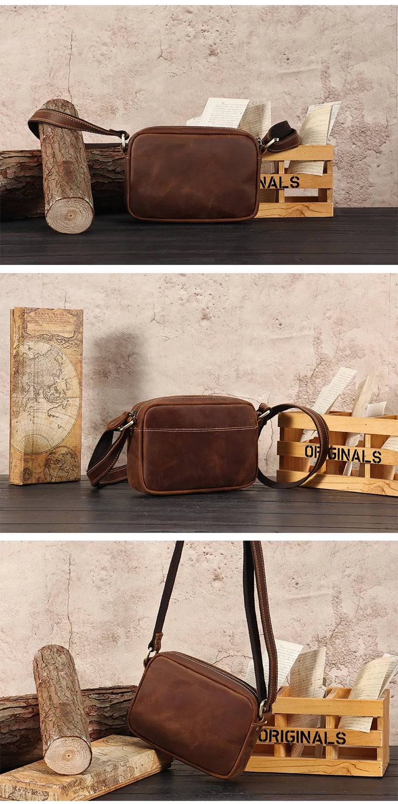 Crazy Horse Leather Messenger Bag Men's Leather Shoulder Bag For Mobile Phone Sling Bags For Men Woman Cross Body Bag
