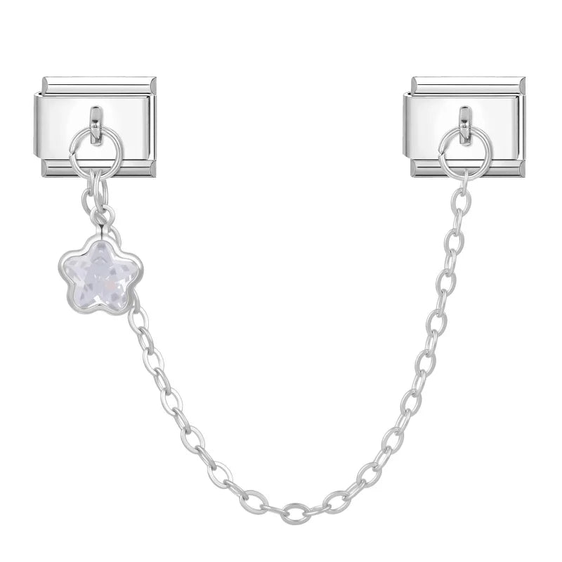 Star Butterfly Heart Zircon Round Pearls Tassel Chain Italian Charm Links Fit 9mm Bracelet Stainless Steel Women DIY Making Gift