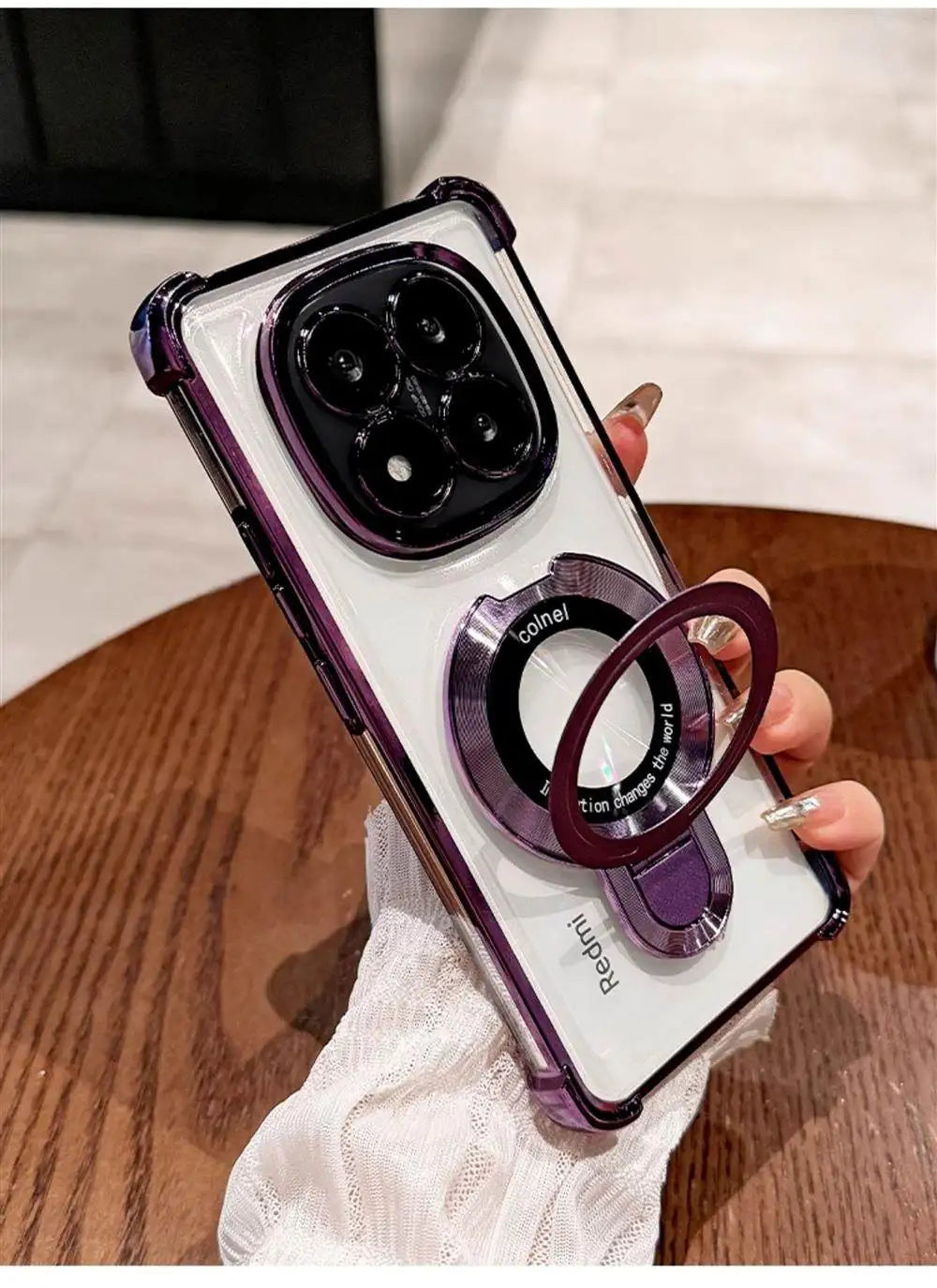 For Redmi Note 15 Pro and Note 15 Pro Plus Case Magnetic Holder Plating Airbag Transparent Camera Protection Shockproof Cover