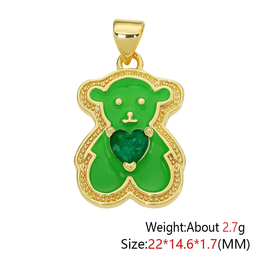HUAMI Colorful Cute Bear Enamel Necklace Pendant Handmade Prevent Allergy Multicolor Cubic Zirconia Charms Supplies Accessories
