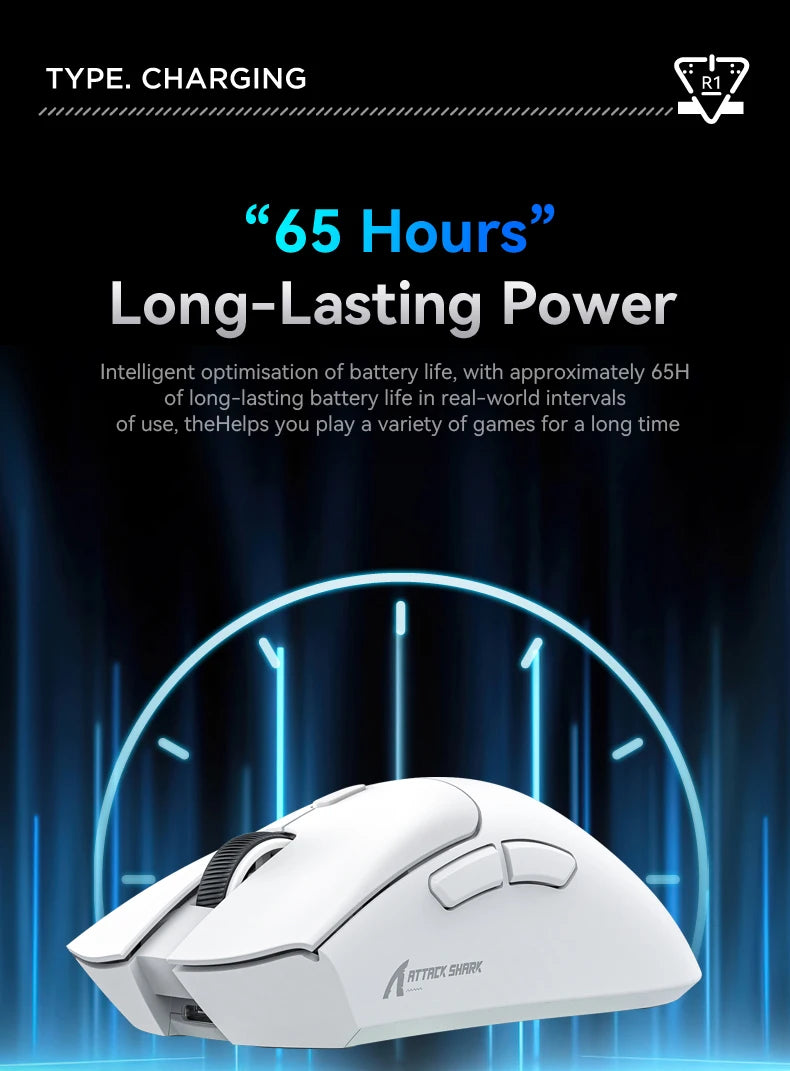 Attack Shark R1 Wireless Gaming Mouse 1000Hz 18000DPI PAW3311 Tri-Mode Connection Macro Programmable Ergonomic Game Mice for PC