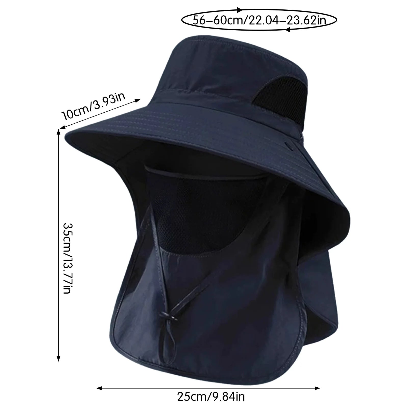 Polyester Sun Fishing Hat With Neck Cover Wide Brim UV Protection Breathable With Chin Strap For Beach Hiking Men Women