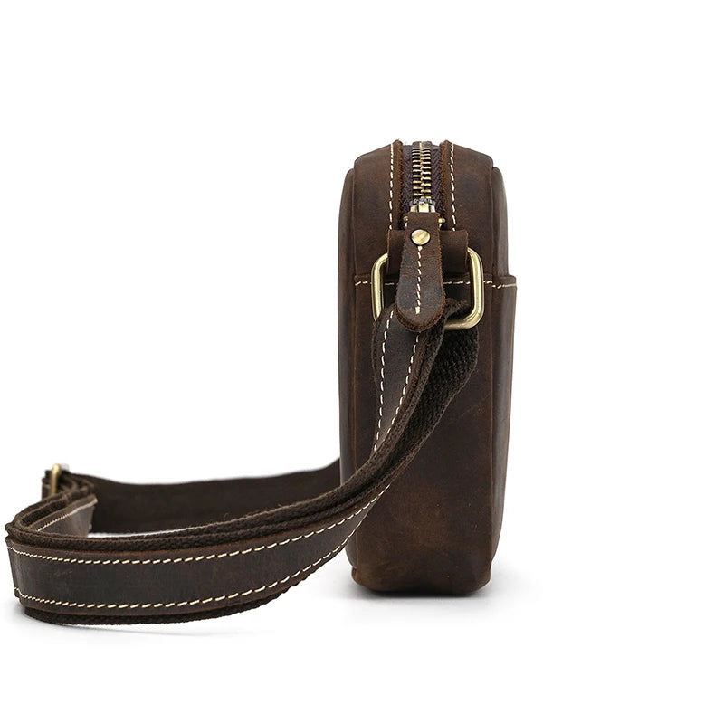 Crazy Horse Leather Messenger Bag Men's Leather Shoulder Bag For Mobile Phone Sling Bags For Men Woman Cross Body Bag