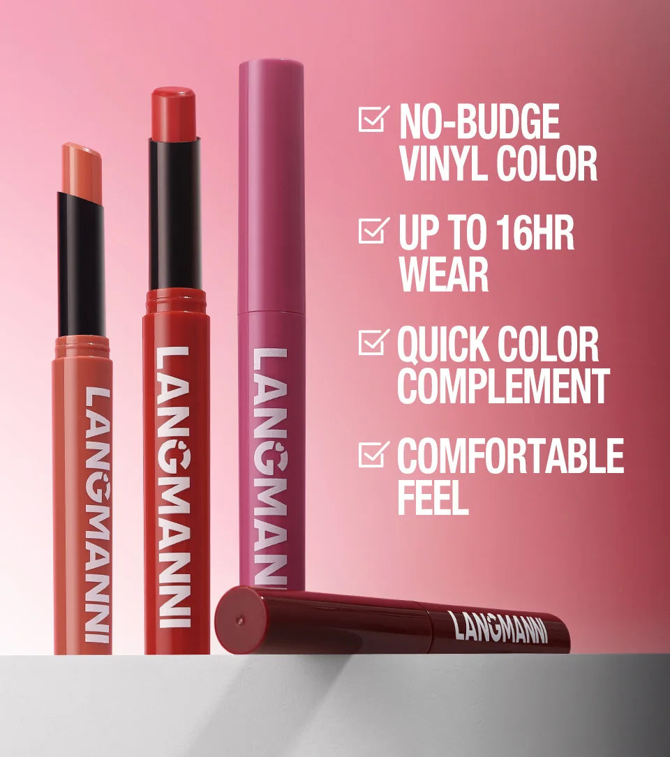 2Pcs/set Matte Soft Mist Slanted Mouth Lipstick + Lip Liner Set Combo Light Matte and Non-Drying Waterproof Non-Stick Lip Set