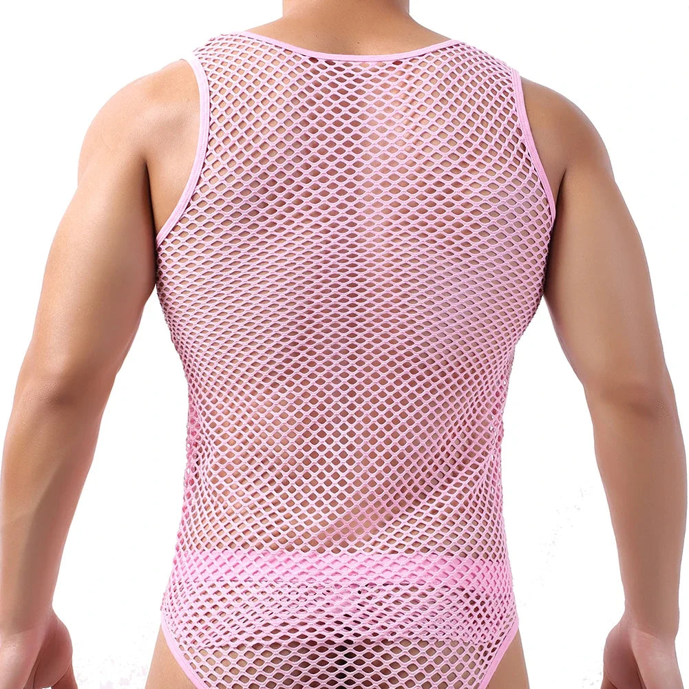 Fashion Tank Tops For Men Hollow Out Undershirt Mesh Breathable Sleeveless Vest