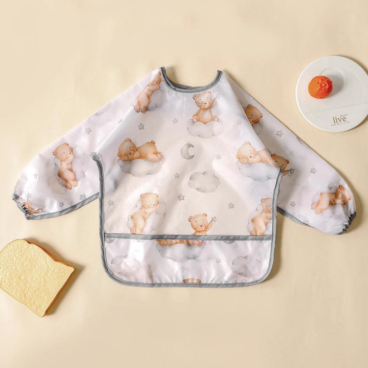Elinfant 1PC Long Sleeve Bibs, Waterproof Feeding Bibs,Washable Burp Cloth,Coveralls Bibs,Easy To Clean,Wash-Free Eating Bibs