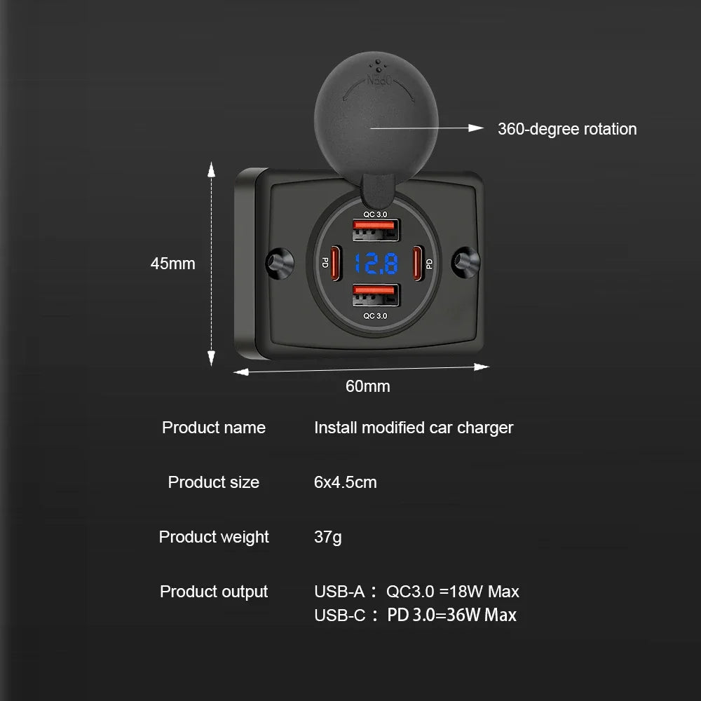 Wall Mount Charger Adapter, 2-4 Ports USB Outlet, QC 22.5W PD 30W Type-C Quick Charge, QC3.0 Panel, Bus, ATV, Truck